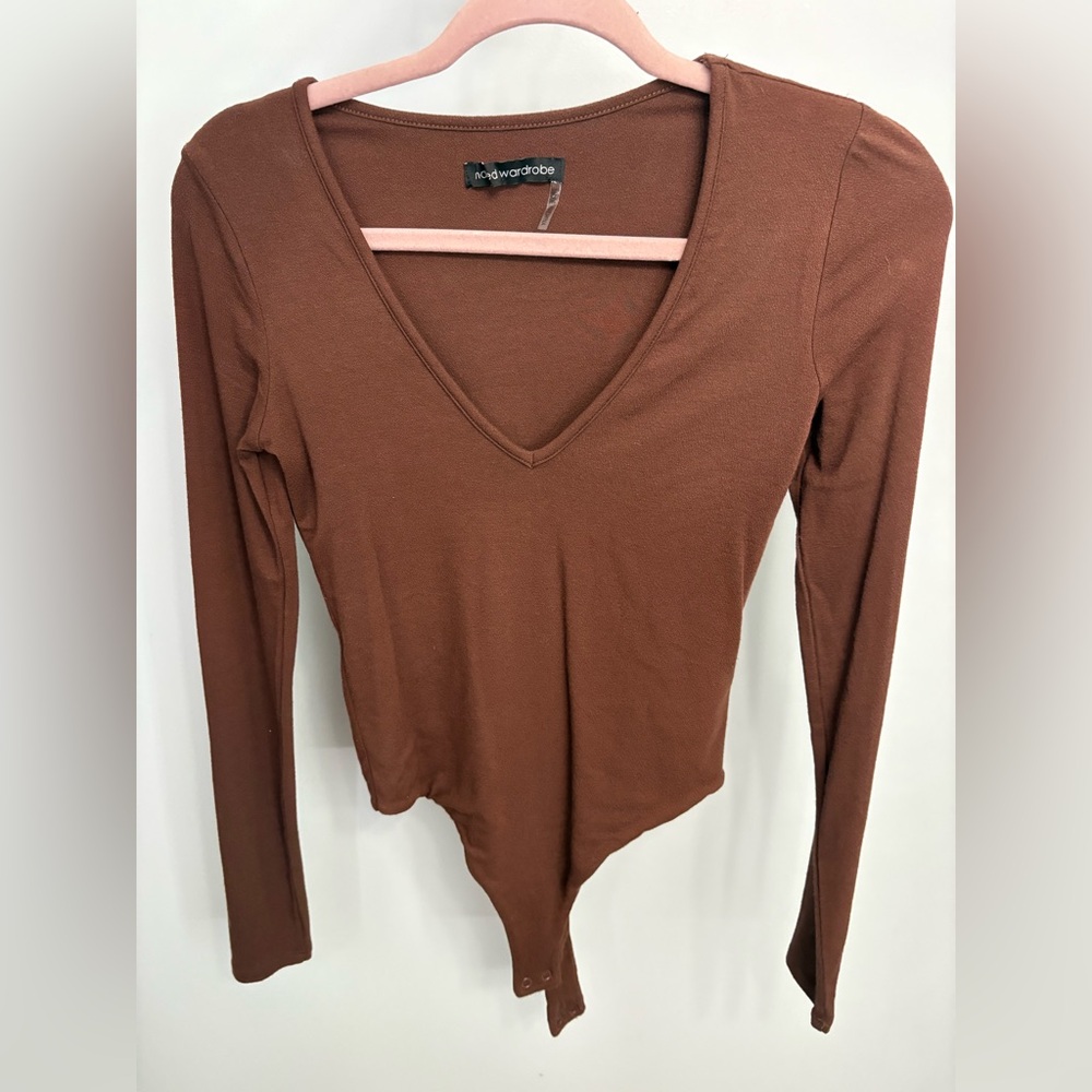Naked Wardrobe Brown V-Neck Bodysuit